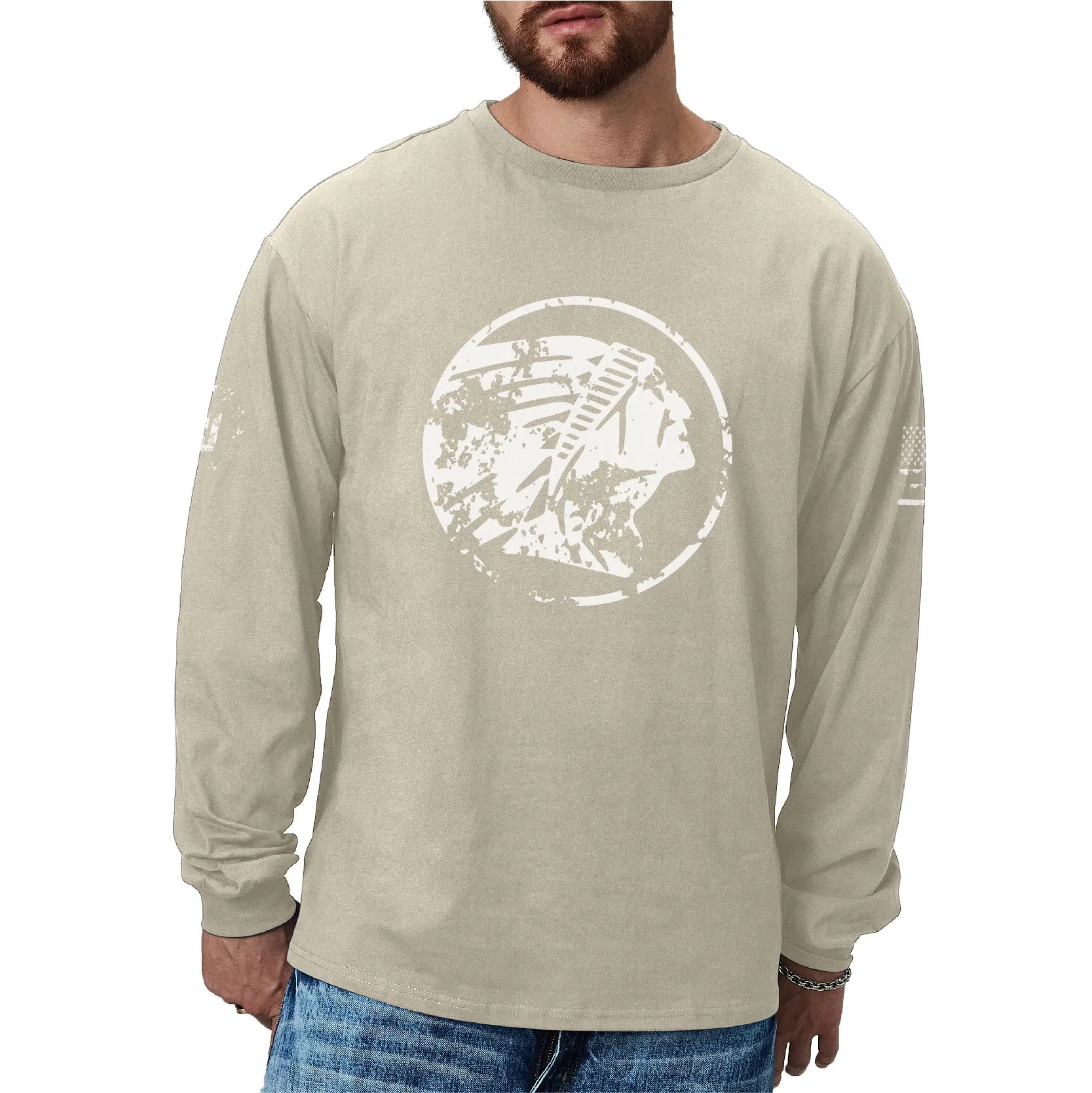 100% COTTON NATIVE AMERICAN GRAPHIC LONG SLEEVE T-SHIRT