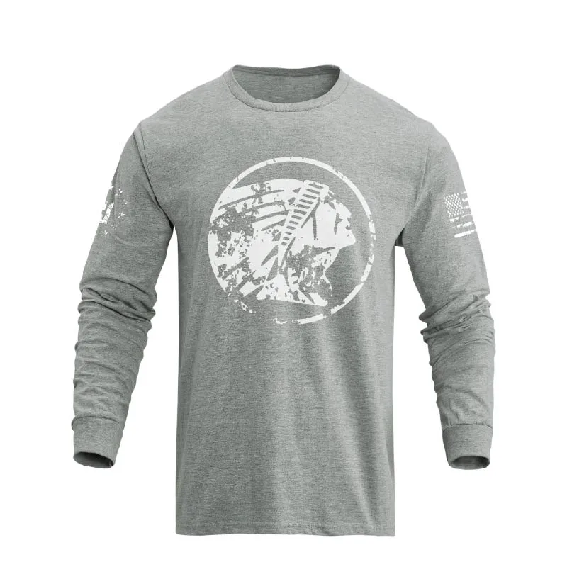 100% COTTON NATIVE AMERICAN GRAPHIC LONG SLEEVE T-SHIRT