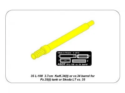Aber 1/35 German 3,7cm KwK.34(t) or vz. 34 Barrel For Pz.35(t) Tank 35 L-108