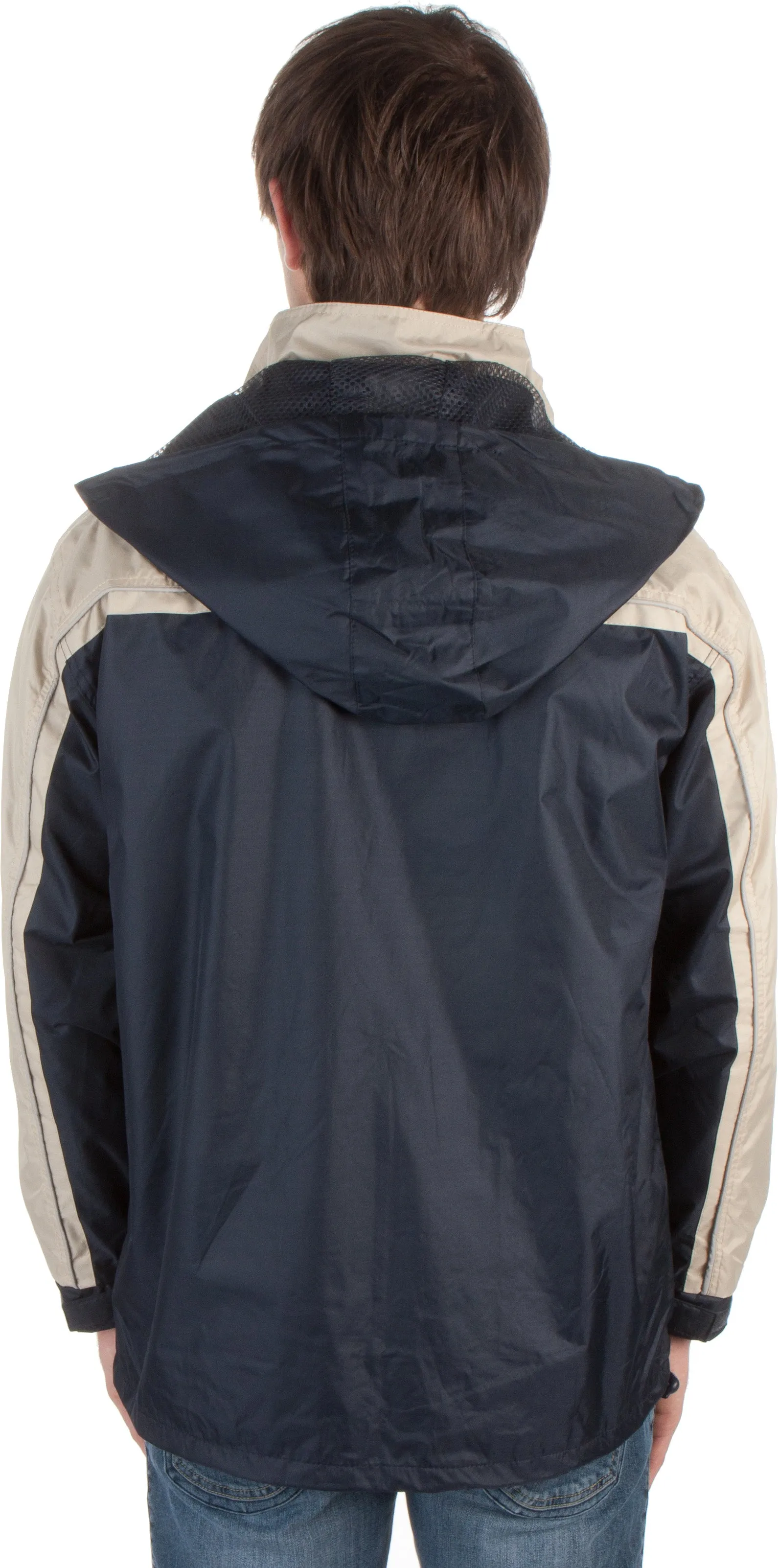 Adult Two-Tone Full-Zip Water-Resistant Hooded Windbreaker / Rain Jacket ( 2 Colors )