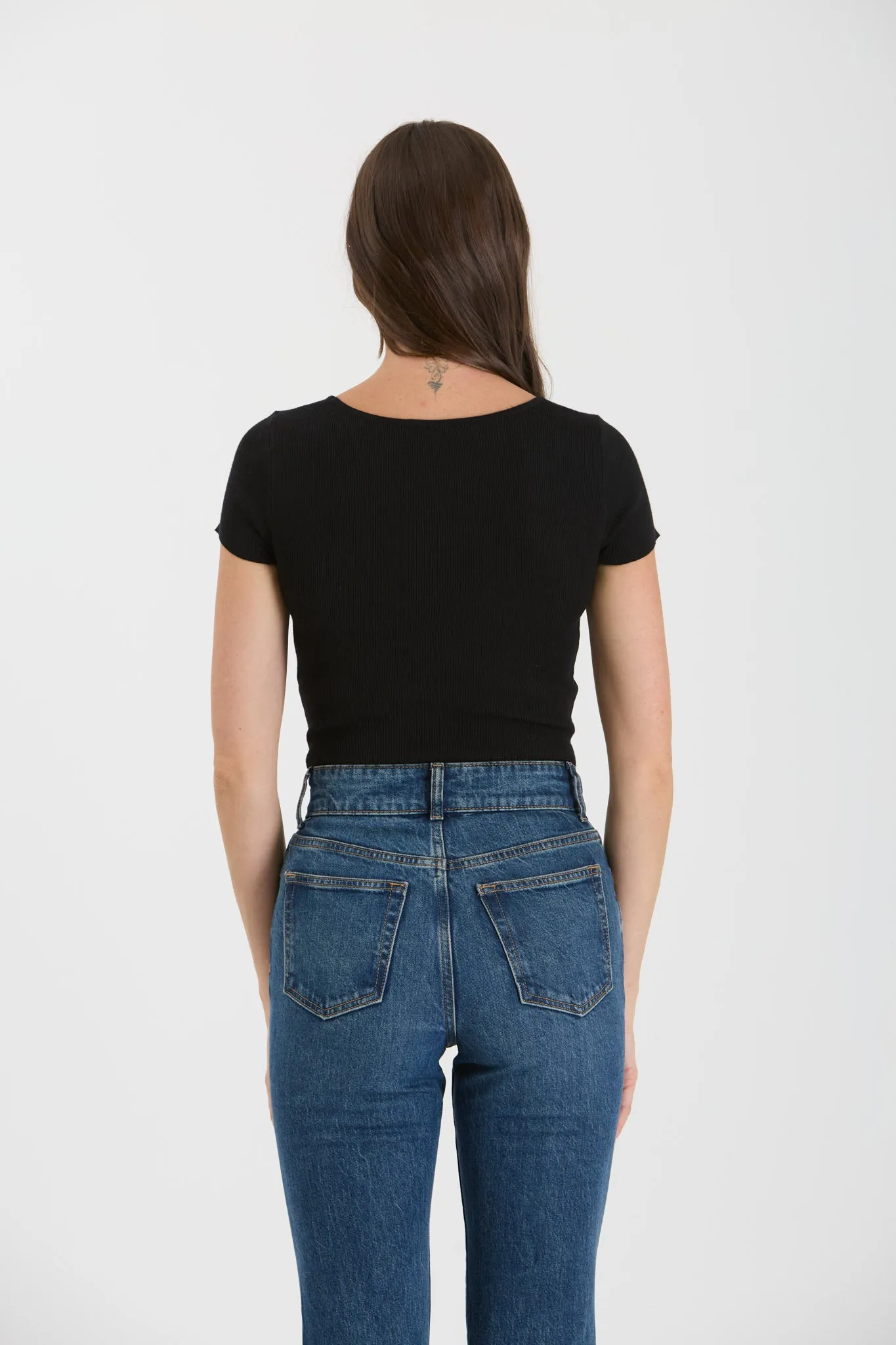 Daphne Rhinestone Bow Keyhole Sweater Knit Crop Top