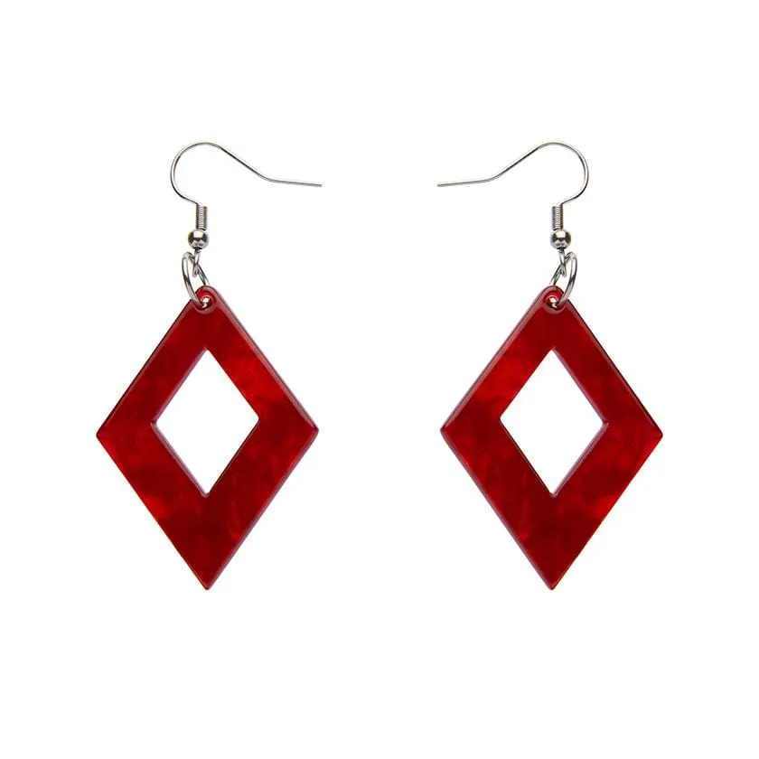 Diamond Ripple Resin Drop Earrings - Red