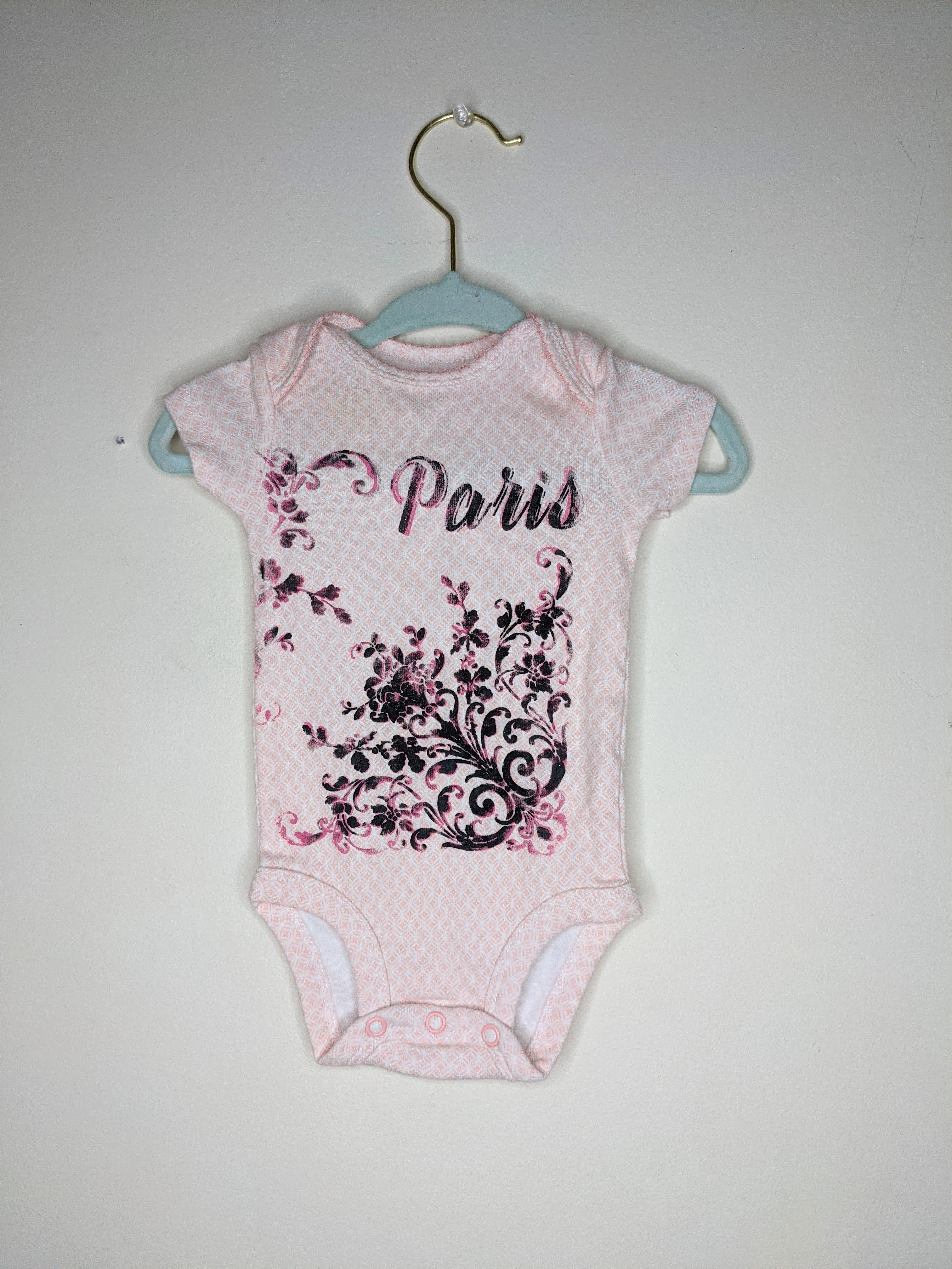 Light Pink Upcycled Paris Garden Baby Bodysuit - 3 months