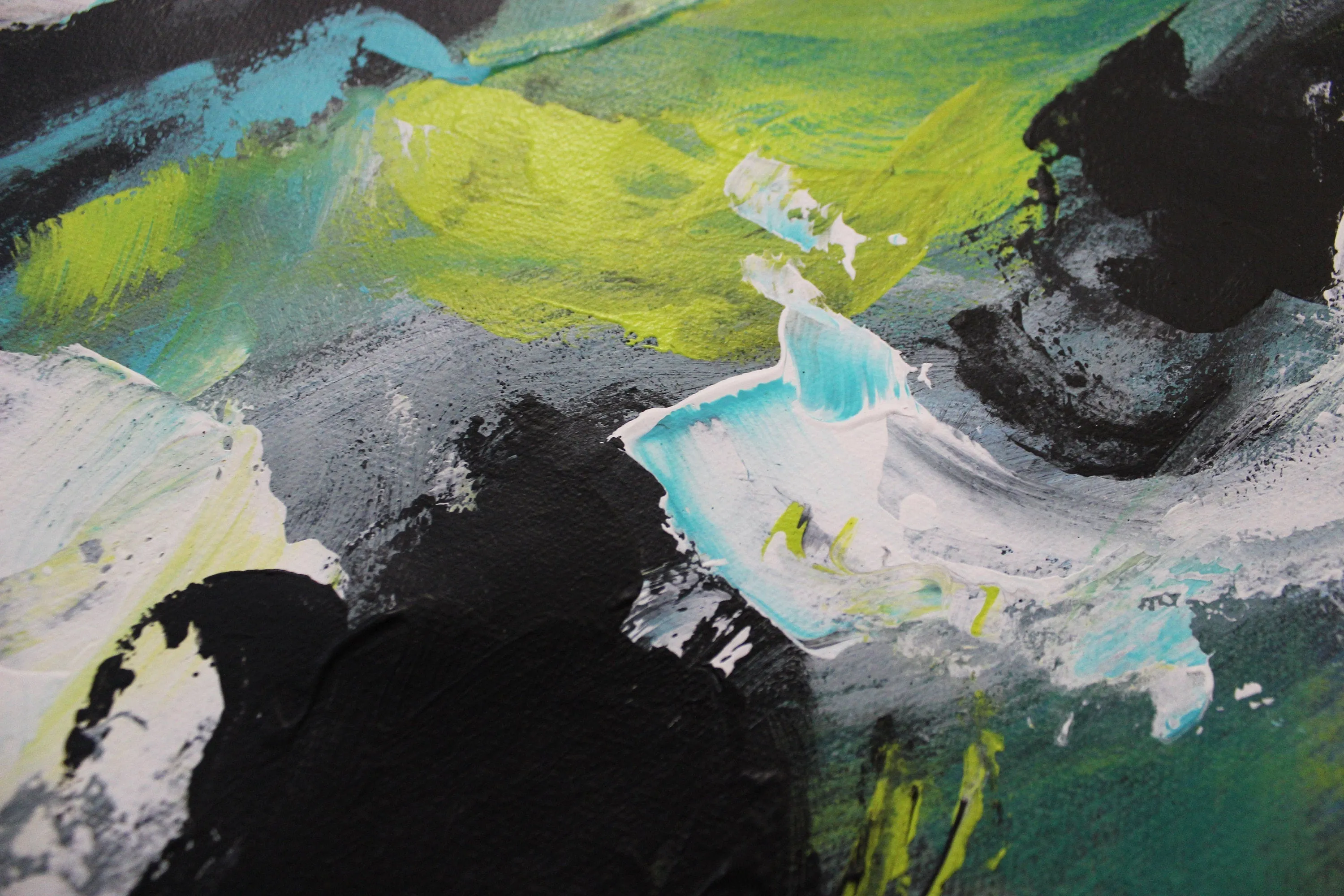 Neutral, teal & lime green large abstract painting made to order in a custom size