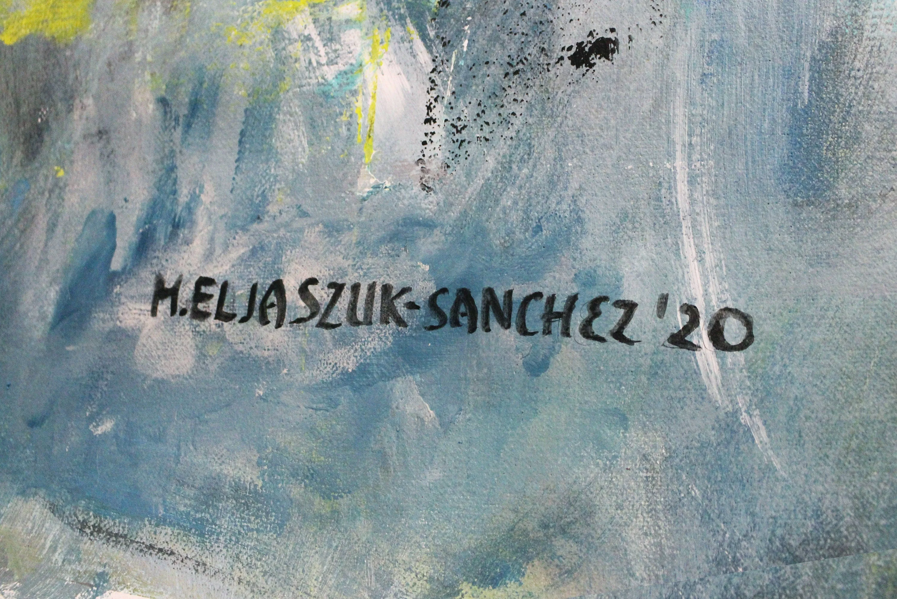 Neutral, teal & lime green large abstract painting made to order in a custom size
