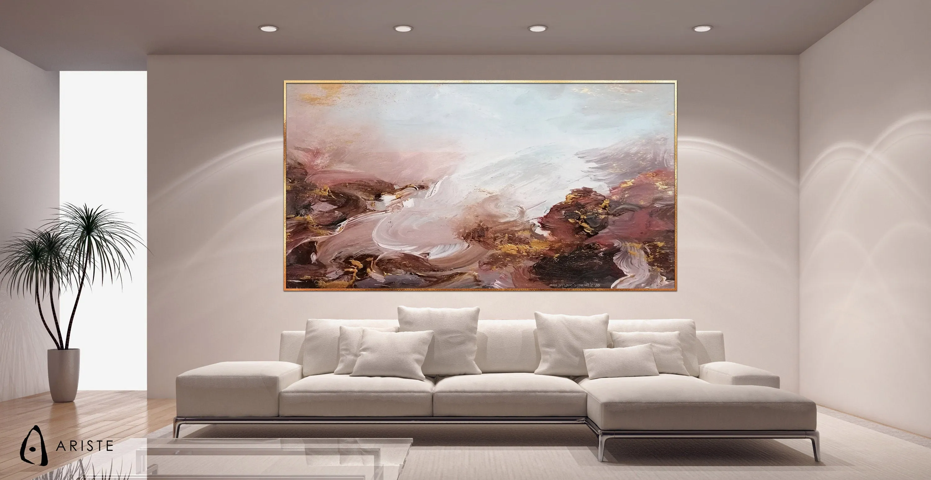 Pink & gold abstract canvas painting made to order in a custom size