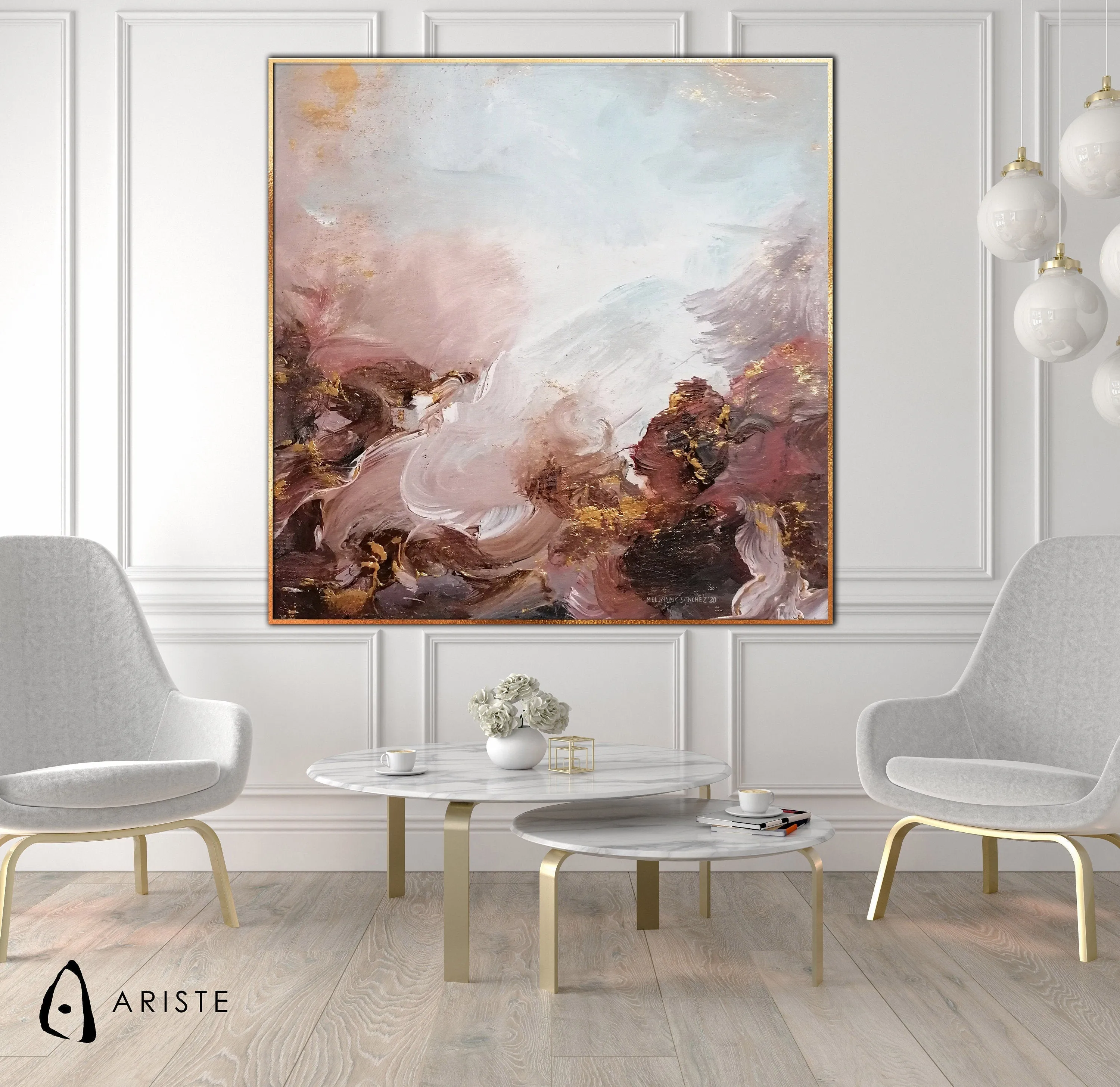 Pink & gold abstract canvas painting made to order in a custom size