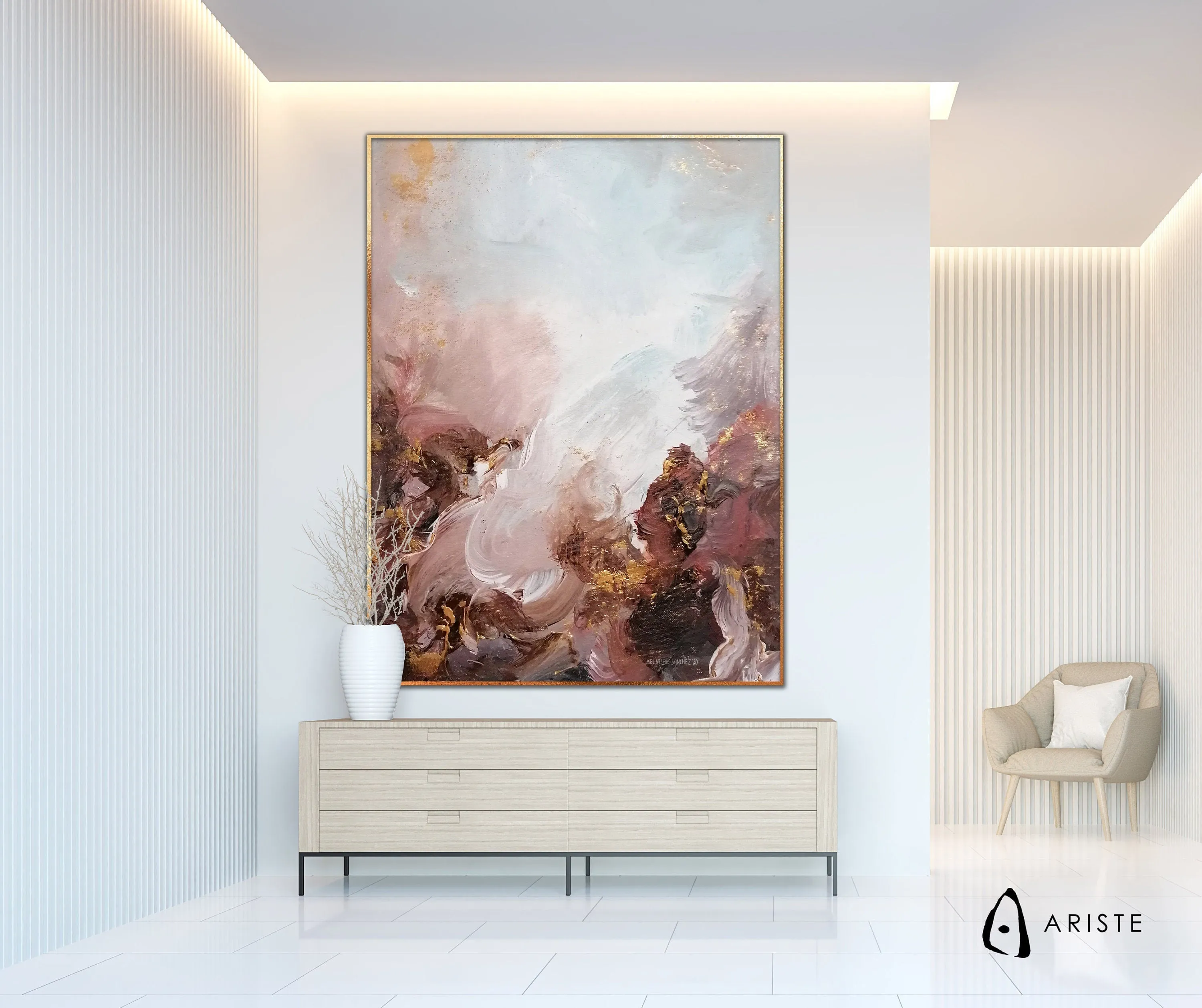 Pink & gold abstract canvas painting made to order in a custom size