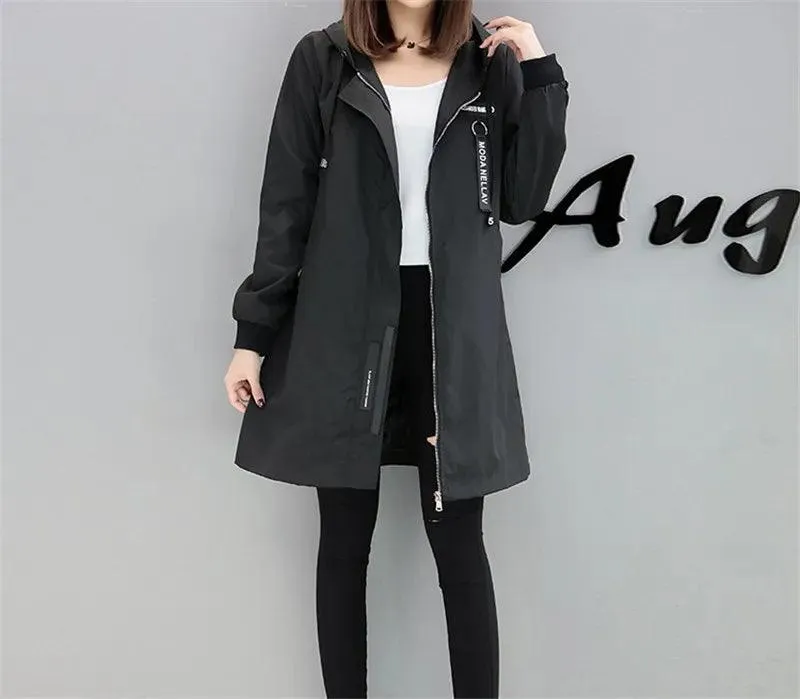 Trench Coat Womens 2022 Spring Autumn Hoodies Tops Slim Students Baseball Clothes Medium length Windbreaker Coats Lady Outerwear