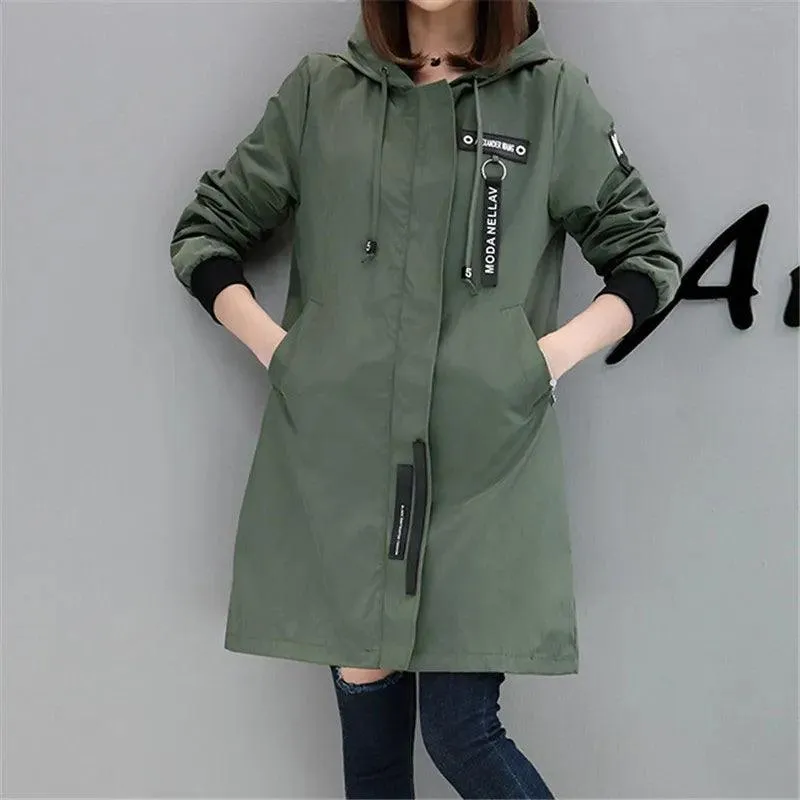 Trench Coat Womens 2022 Spring Autumn Hoodies Tops Slim Students Baseball Clothes Medium length Windbreaker Coats Lady Outerwear