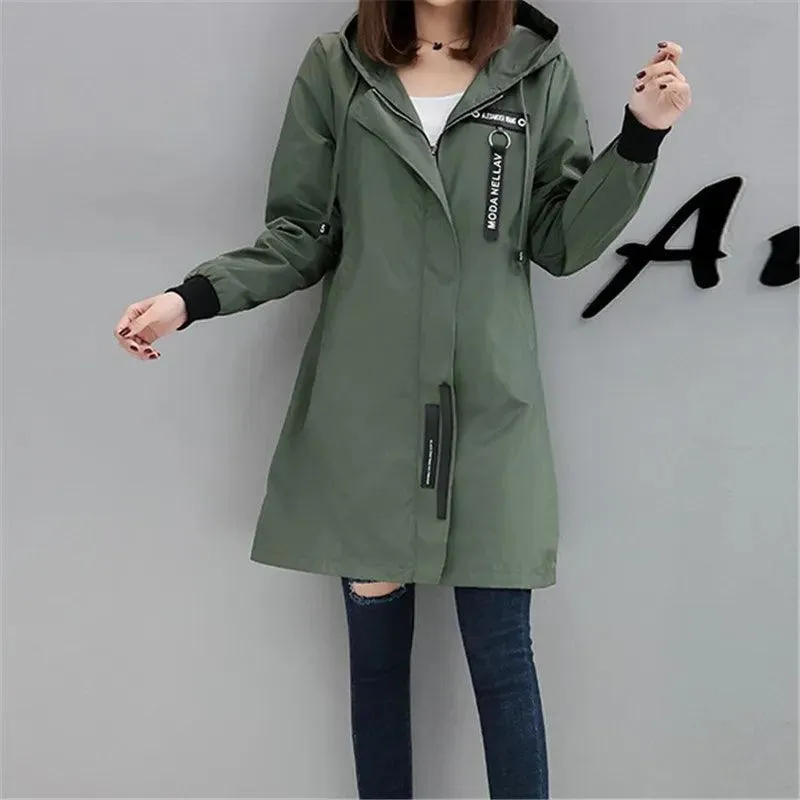 Trench Coat Womens 2022 Spring Autumn Hoodies Tops Slim Students Baseball Clothes Medium length Windbreaker Coats Lady Outerwear