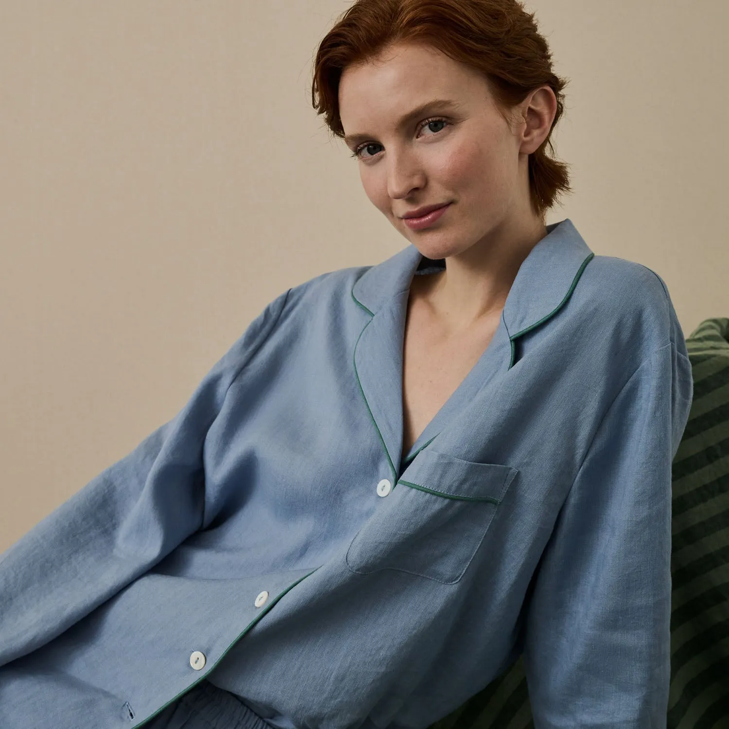 Wave Blue Linen Women's Pyjama Shirt