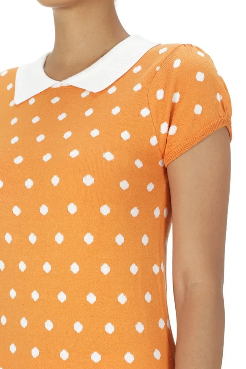 YEMAK Women's Classic Polka Dot Contrast Collar Short Sleeve Casual Pullover Sweater MK3673